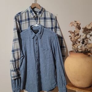 Bonobos Slim Fit Shirt Set Of 2 Blue Heather & Plaid Sz M Cotton Smart Casual